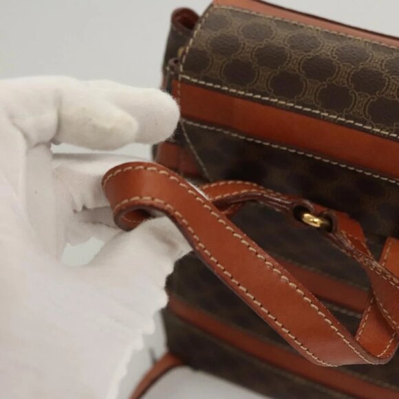 CELINE Macadam Canvas Backpack PVC Leather Brown Gold Auth - Picture 13 of 16